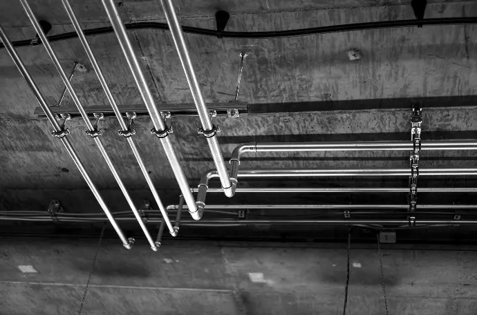 gray scale photo of a staircase